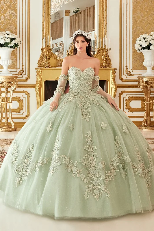 Cinderella Divine 15714 Long Strapless Quinceanera Floral Applique Ball Gown