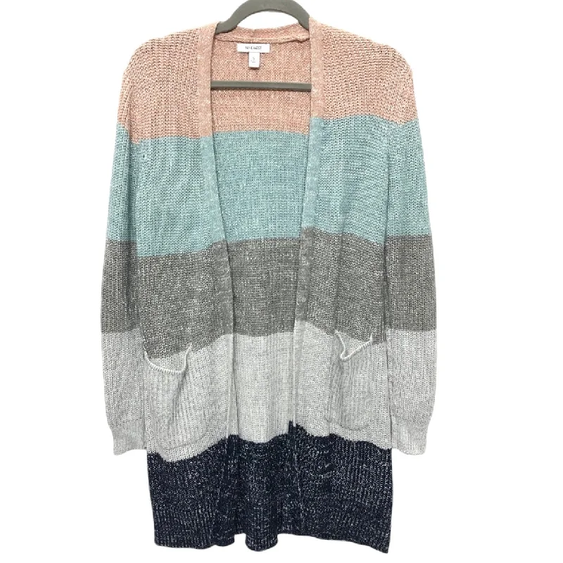 Sweater Cardigan By Nine West In Blue & Grey, Size: S