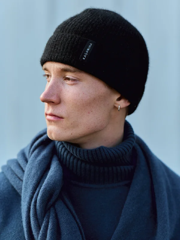 Cashmere beanie men "Brage" - black