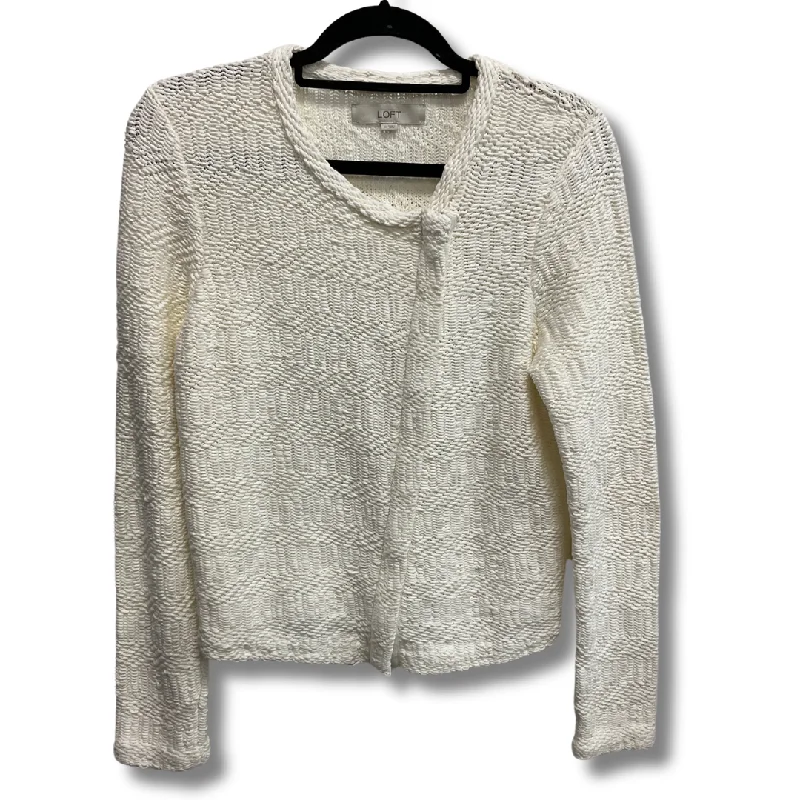 Sweater Cardigan By Loft In White, Size: M