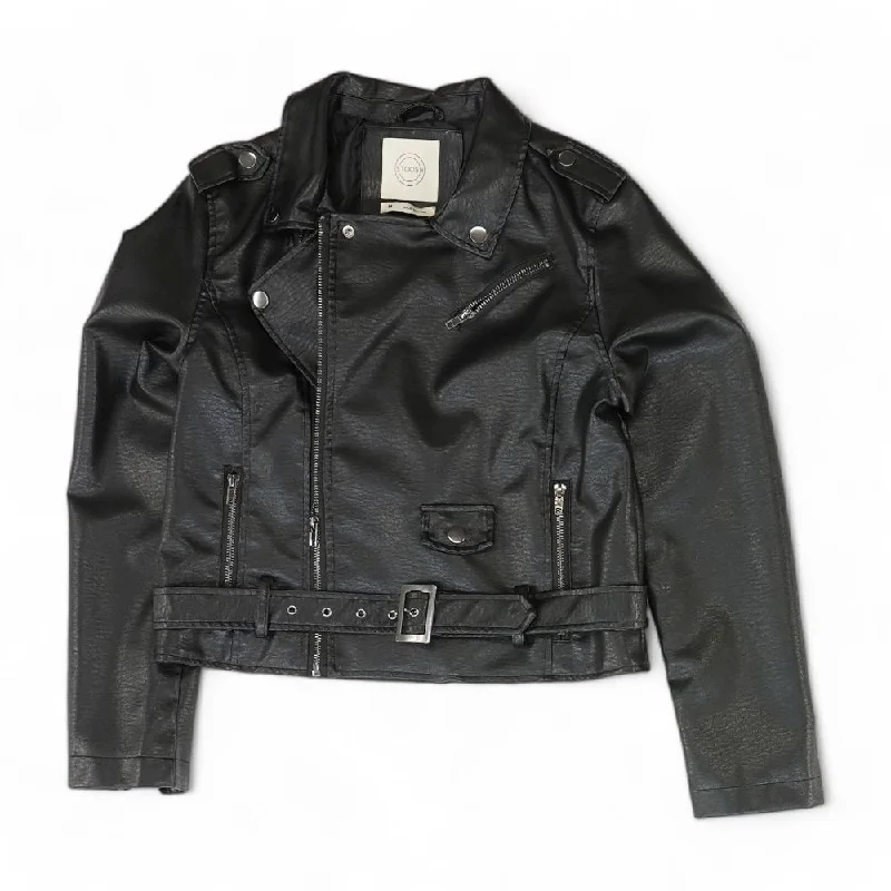 Black Solid Faux Leather Jacket