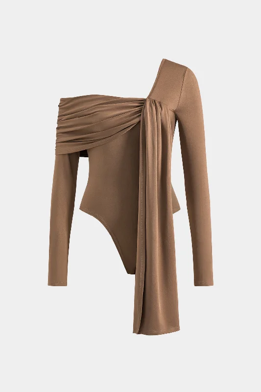 Ruched Tie Up Long Sleeve Bodysuit