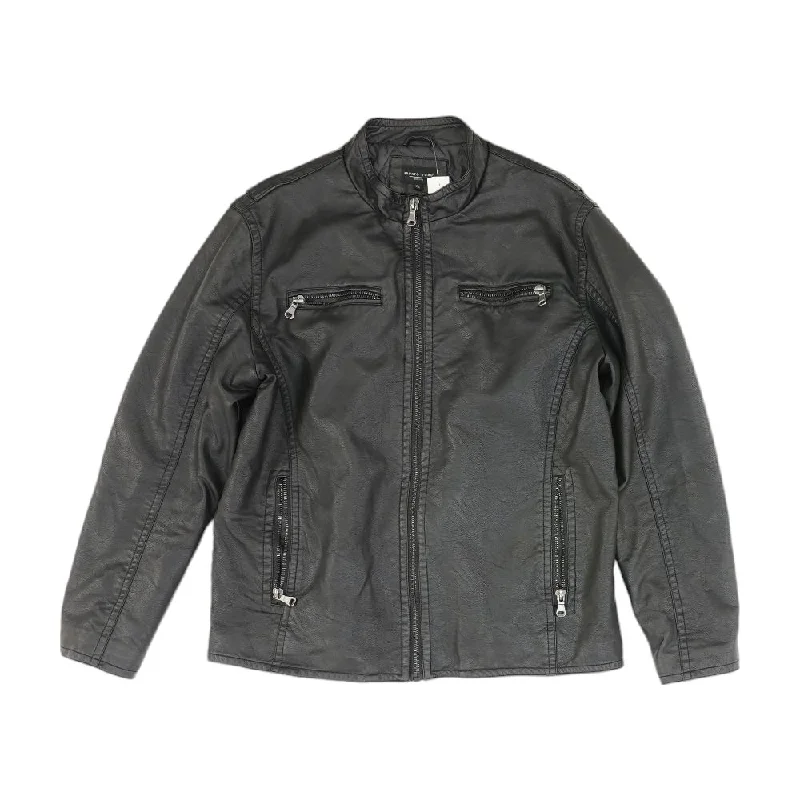 Black Solid Faux Leather Jacket