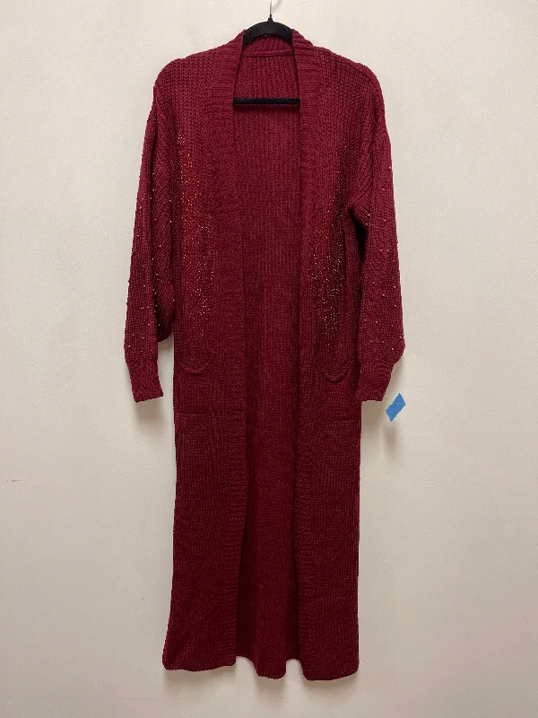 Sweater Cardigan By Clothes Mentor In Red, Size: L