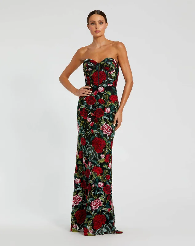 Mac Duggal 20757 Long Fitted Floral Applique Formal Dress