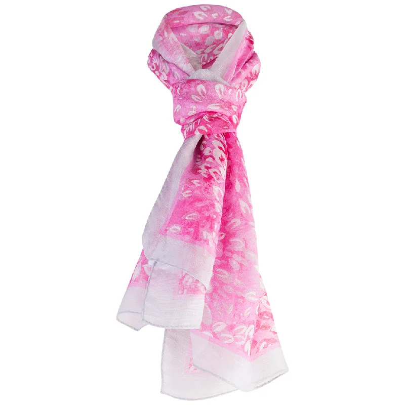 Printed Modal Linen Silk Scarf in Pink Florettes