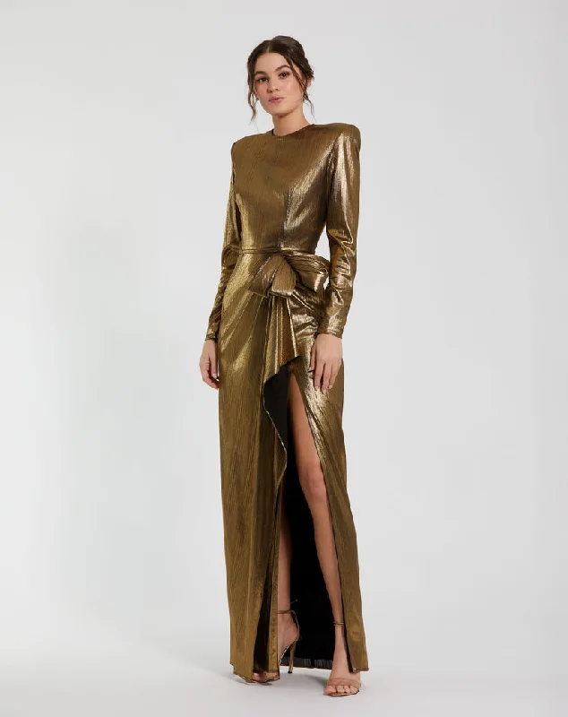 Mac Duggal 27206 Long Sleeve Formal Metallic Evening Dress