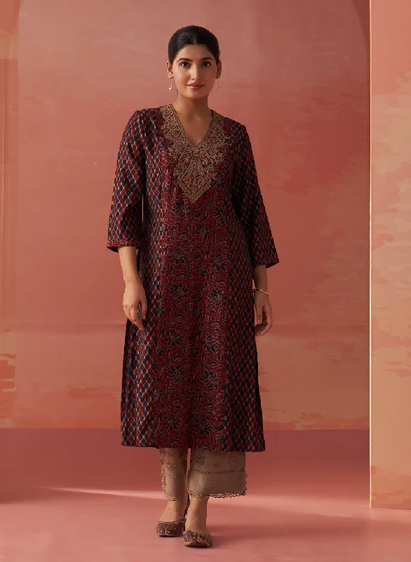 Aaliyah Wine Printed Kurta