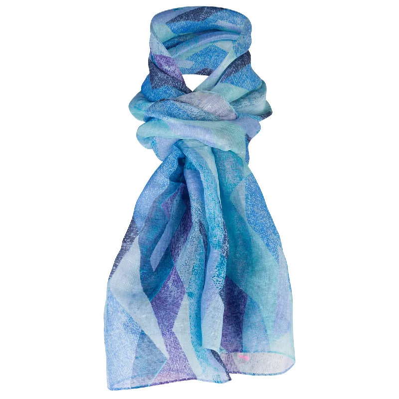 Printed Modal Linen Silk Scarf in Vitrines Blue