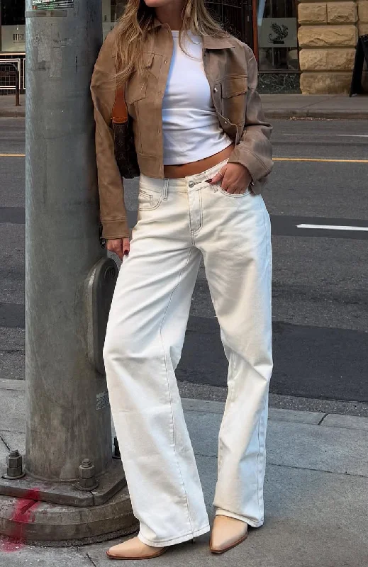 Bring The Style Low Rise Wide Leg Jeans Off White