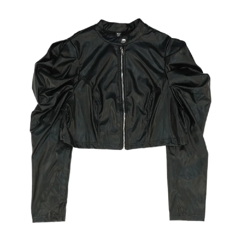 Black Solid Faux Leather Jacket