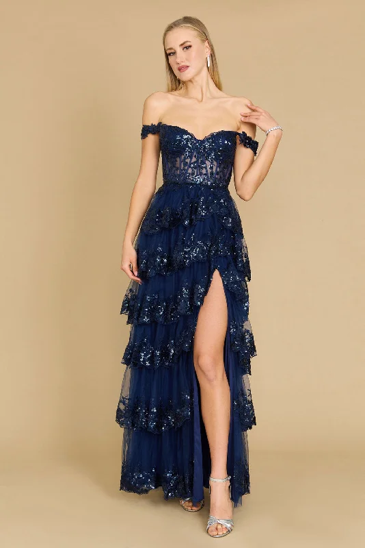 Long Sequin Sheer Corset Prom Dress