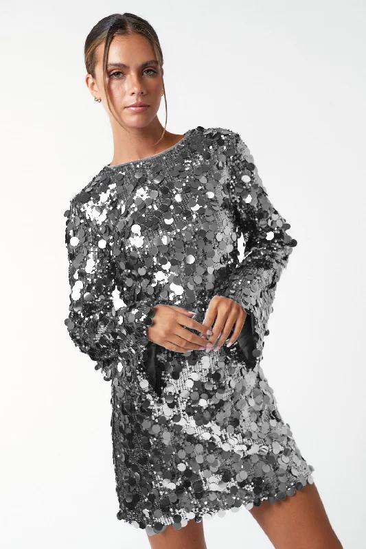 Short Sequin Bell Long Sleeve Mini Dress