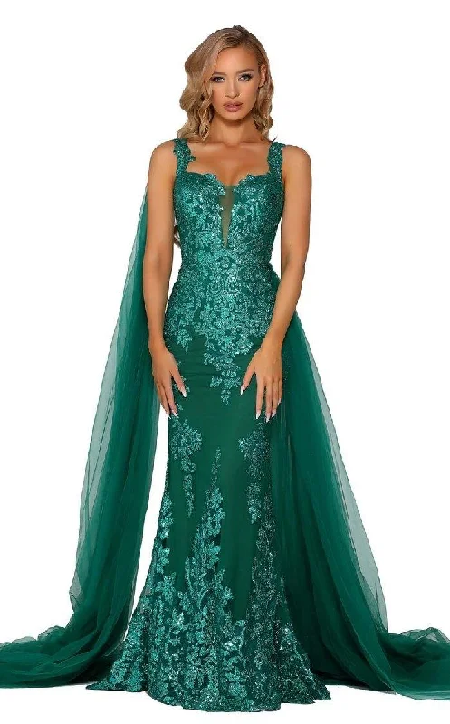 Portia And Scarlett 5011 Long Applique Cape Prom Dress