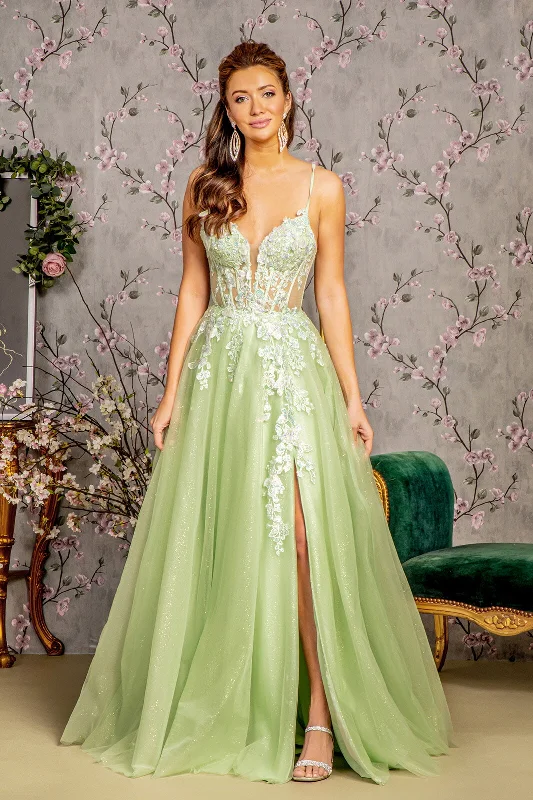 Long Formal A Line Slit Prom Dress