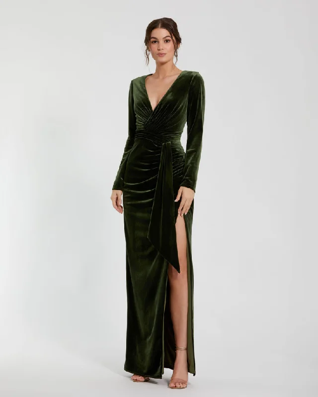 Mac Duggal 56143 Long Sleeve Formal Fitted Velvet Evening Dress