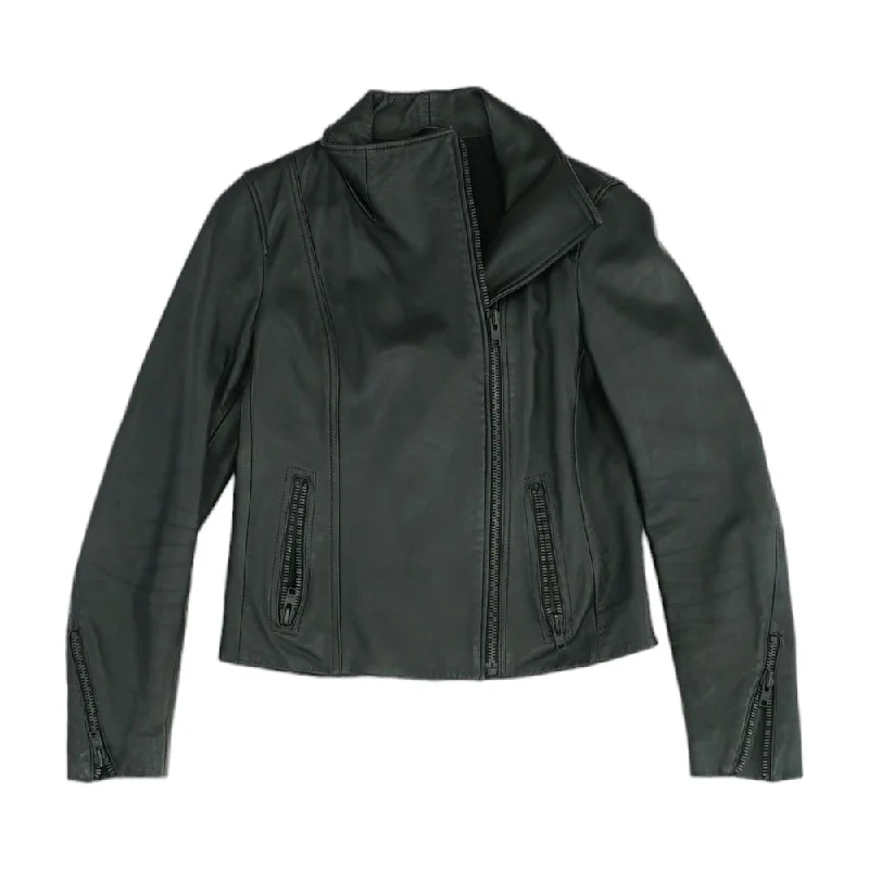 Black Solid Leather Jacket