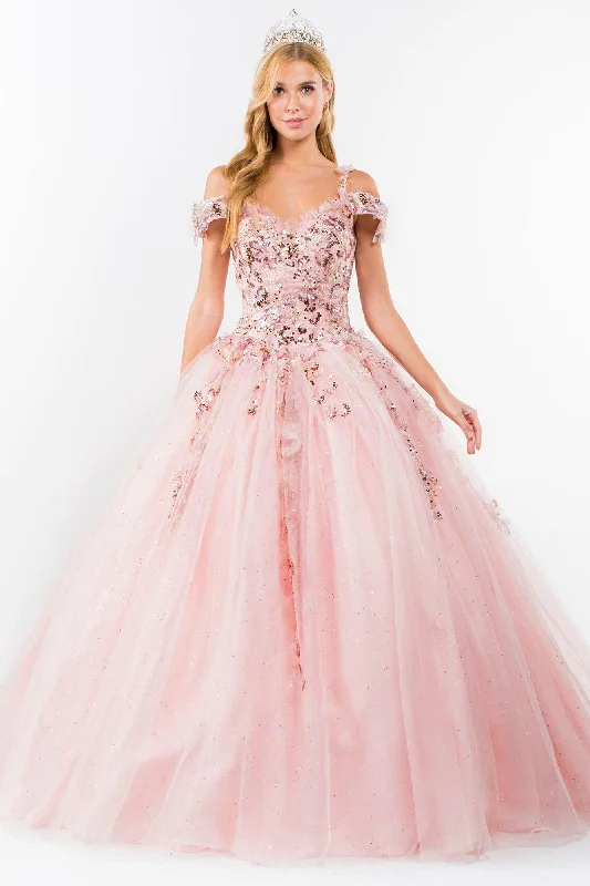 Quinceanera Cold Shoulder Long Sequin Dress