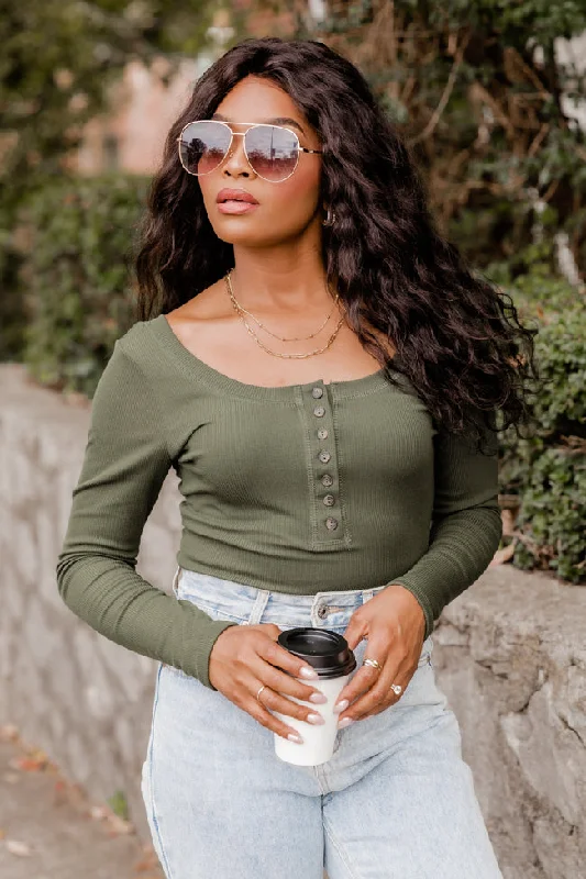 Talk About That Olive Henley Bodysuit FINAL SALE