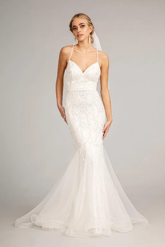 Long Spaghetti Strap Mermaid Wedding Dress