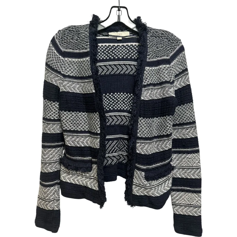 Sweater Cardigan By Loft In Blue & White, Size: Xs