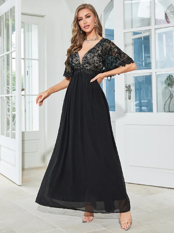 TastyHottie - Black V Neck Chiffon Formal Party Dress