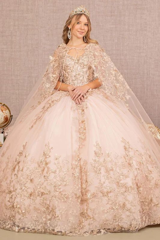 Long Ball Gown Quinceanera Cape Dress