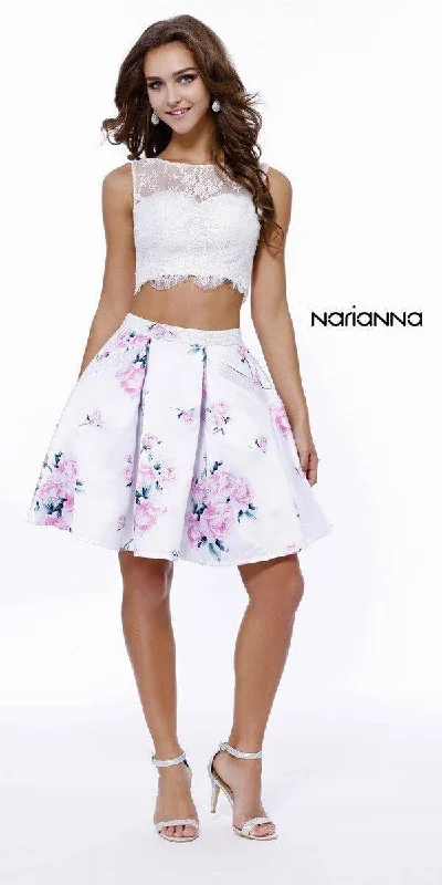 Two Piece Floral Print Prom Short Dress Ivory/Pink