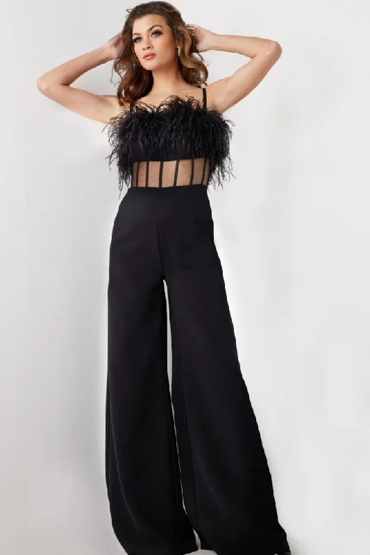 Jovani 24144 Long Feather Formal Jumpsuit