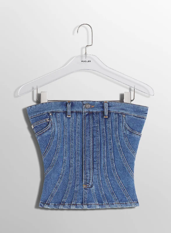 blue spiral denim bustier