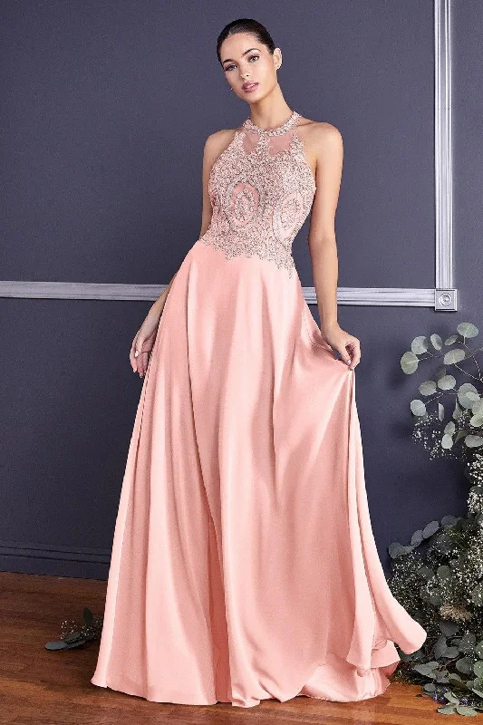 Cinderella Divine UJ0120 Open Back Chiffon Formal Halter Prom Gown