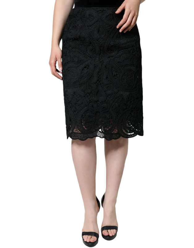 Dolce & Gabbana  Floral Lace High Waist Pencil Cut Women's Skirt