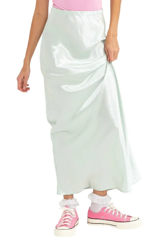 Satin Maxi Skirt In Mint