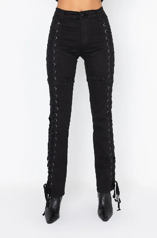 ALL AROUND ME LACE UP STRAIGHT JEANS