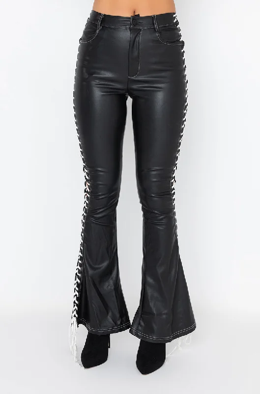 DIRTY LACE UP FAUX LEATHER FLARE PANT