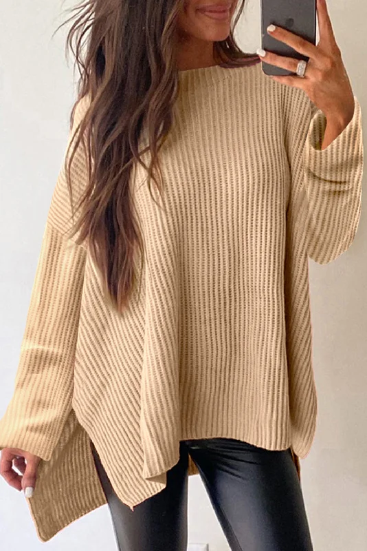 Cable Knit Side Slits Loose Sweater