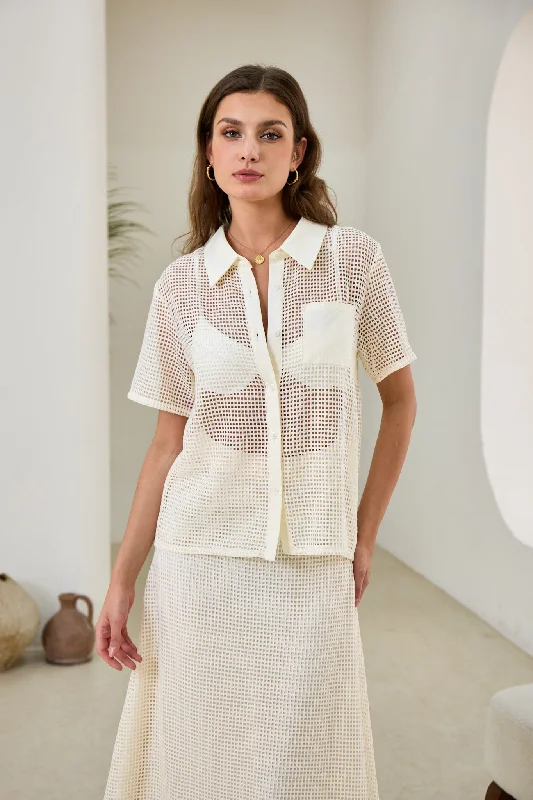 Kara Cream Open Mesh Shirt