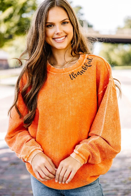 Thankful Burnt Orange Corded Embroidered Sweatshirt