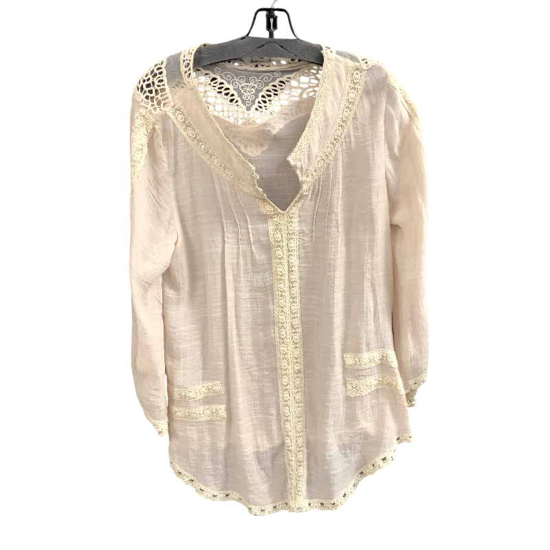 Top Long Sleeve By Solitaire In Cream, Size: L