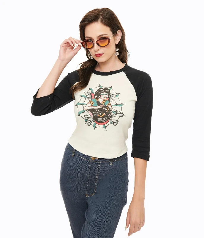 Mischief Made White & Black The Outlaw Lady Cat Cropped Graphic Tee